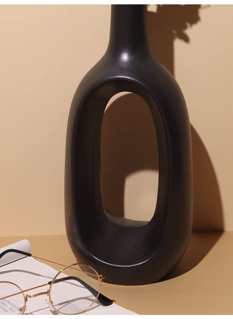 Craftribal Minimalist Ceramic Hollow Flower Vase Set Matte Finish 12 Inches Combo of 2 Pcs Black White