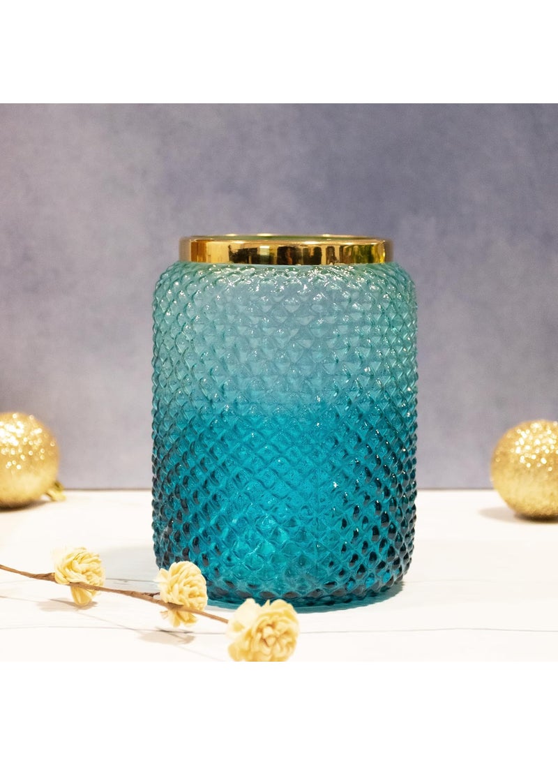 Praahi Lifestyle Decorative Glass Jar Vase for Flower Plants Blue Color Pot for Modern Home Decor Office and Living Room Centerpieces Bedroom Table Top Diwali Gift Decorations Items