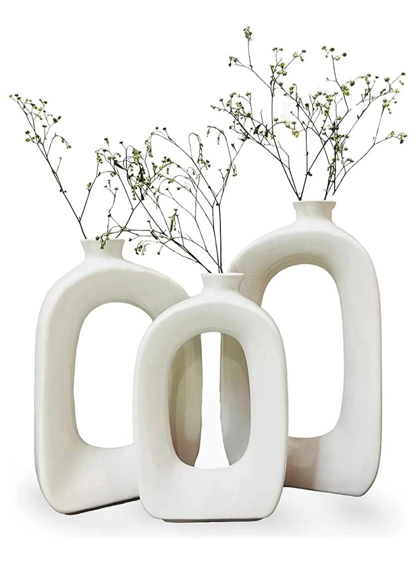 Kraftlik Handicrafts Ceramic Flower Vase Pampas Grass Vase Minimalist Bud Vase Office or Living Room with Unique Quality for Home Decor Center Table Flowers Pot Bedroom Side Corners White