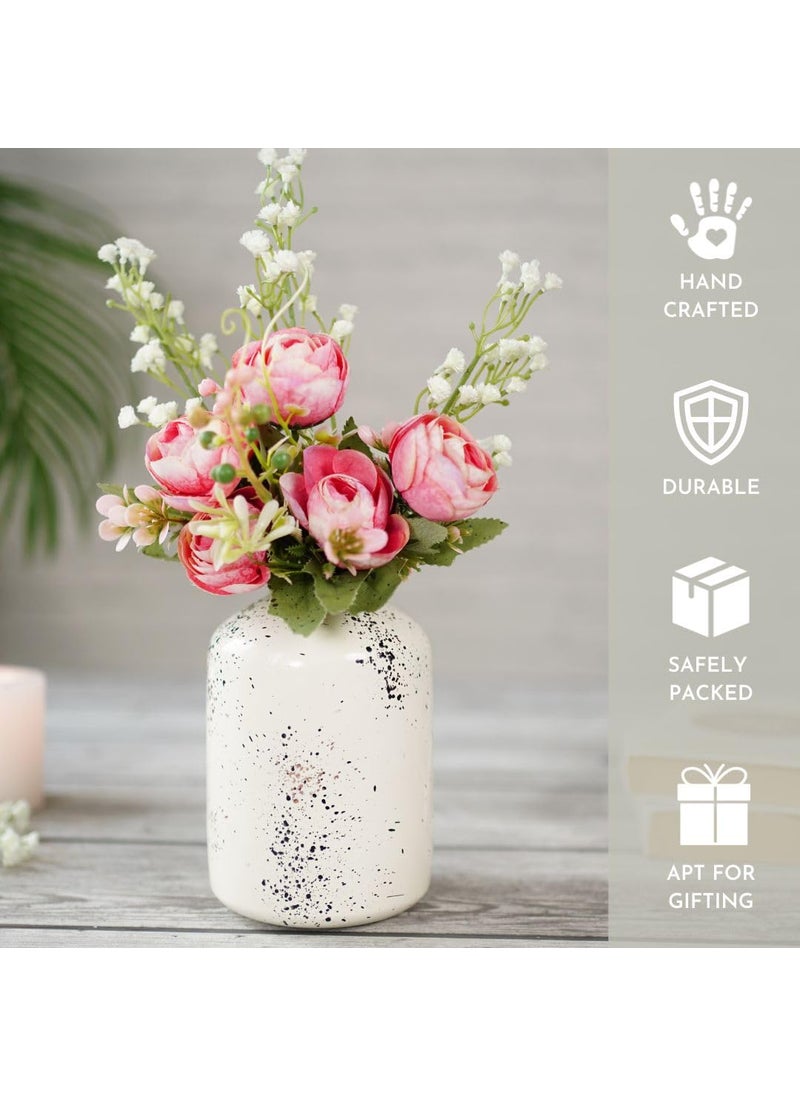 Behoma Metal Flower Vase for Home Decor Items for Living Room Bedroom Drawing Room Accessories Dried Flower Vase Marriage Gifts for Couples Off White Spotted