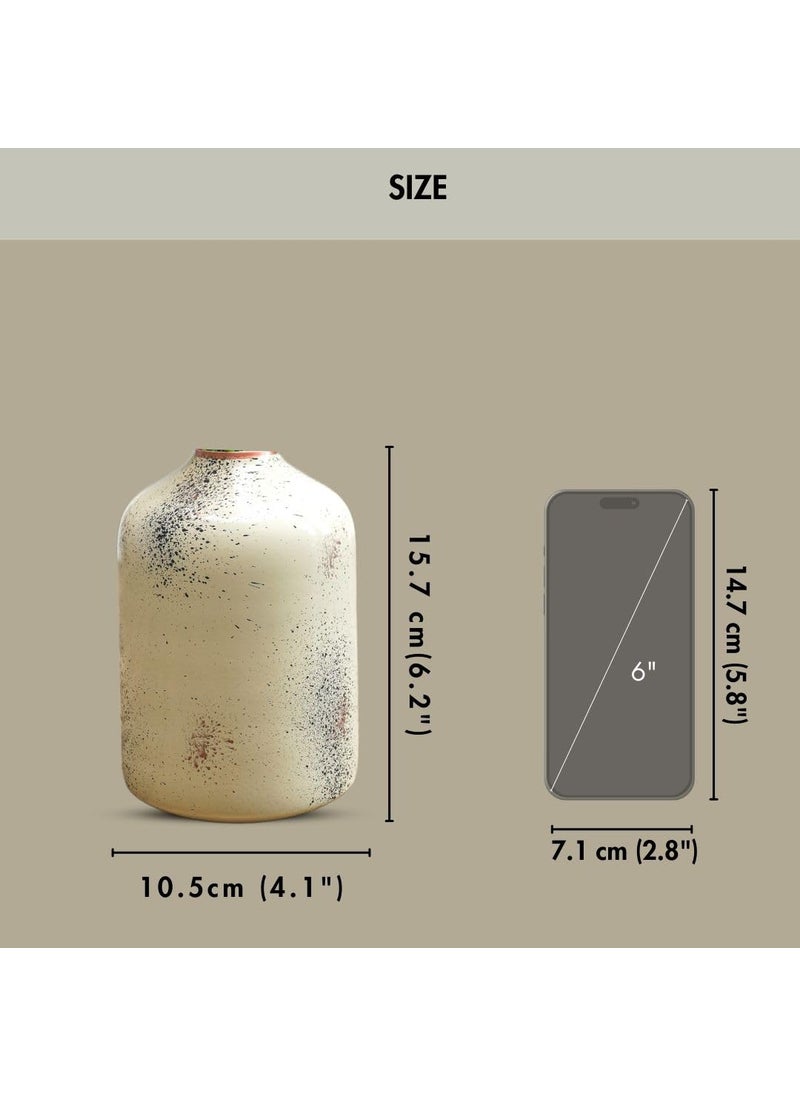 Behoma Metal Flower Vase for Home Decor Items for Living Room Bedroom Drawing Room Accessories Dried Flower Vase Marriage Gifts for Couples Off White Spotted