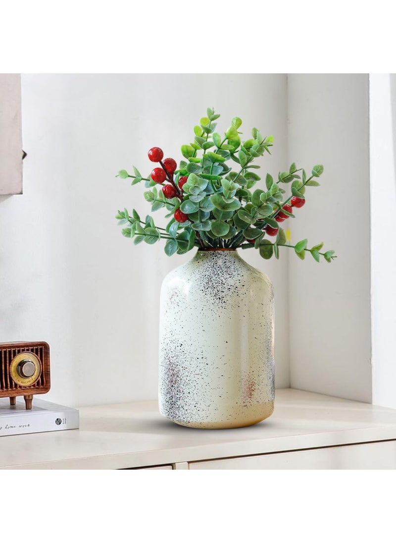 Behoma Metal Flower Vase for Home Decor Items for Living Room Bedroom Drawing Room Accessories Dried Flower Vase Marriage Gifts for Couples Off White Spotted