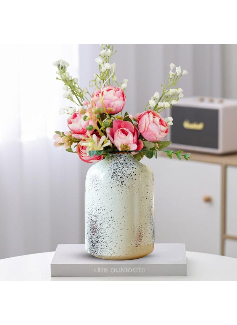 Behoma Metal Flower Vase for Home Decor Items for Living Room Bedroom Drawing Room Accessories Dried Flower Vase Marriage Gifts for Couples Off White Spotted