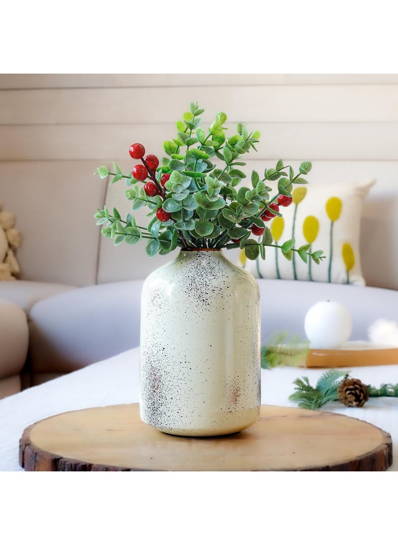 Behoma Metal Flower Vase for Home Decor Items for Living Room Bedroom Drawing Room Accessories Dried Flower Vase Marriage Gifts for Couples Off White Spotted