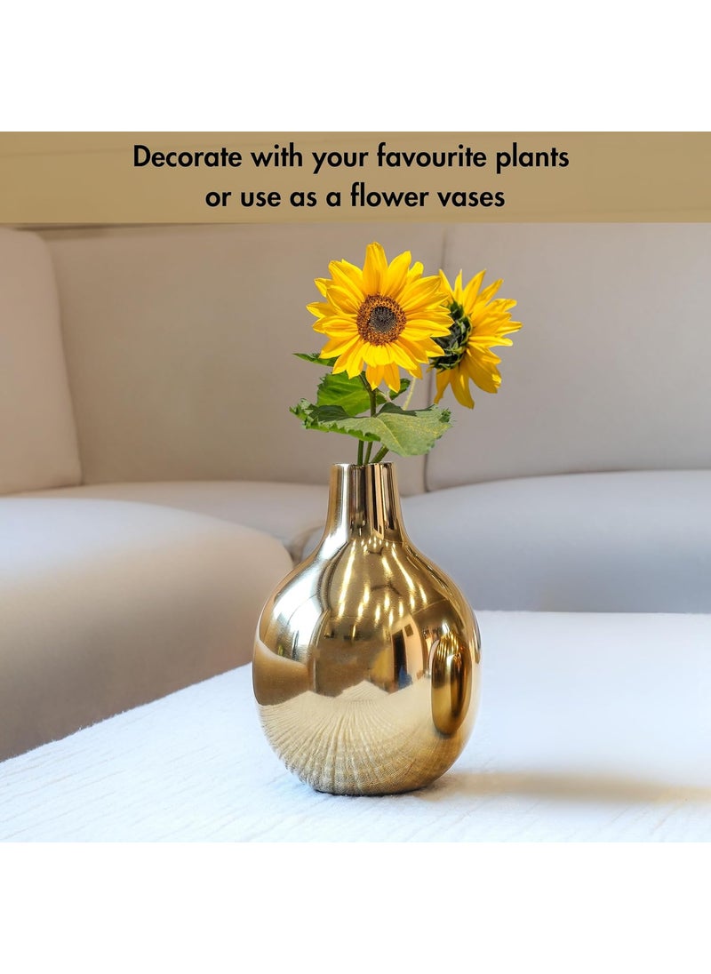 Behoma Metal Flower Vase for Home Dcor Living Room Office Wedding Table Decorative Item for Festivals Birthday Golden Vase 1Pcs Flower not Included