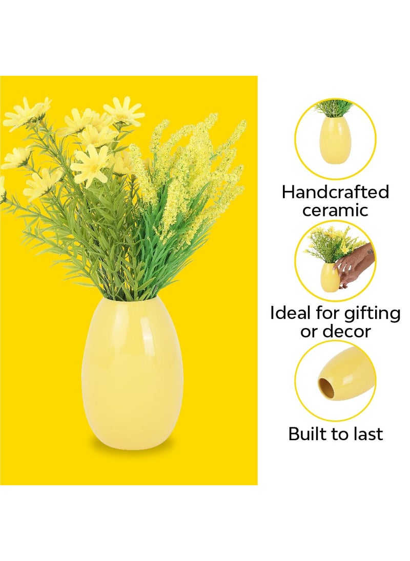 10club Ceramic Oval Vase Flower Vase for Home Decor Ceramic Vase for Home Office Centerpiece or Gifting Sunny Yellow