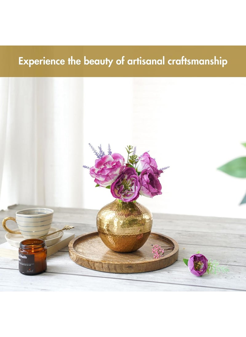 BEHOMA Metal Flower Vase For Home Decor Table Decorative Item For Bedroom Living Room Office Best Gift For Wedding Festivals Birthday Golden Small 1Pc Flower Not Included Round