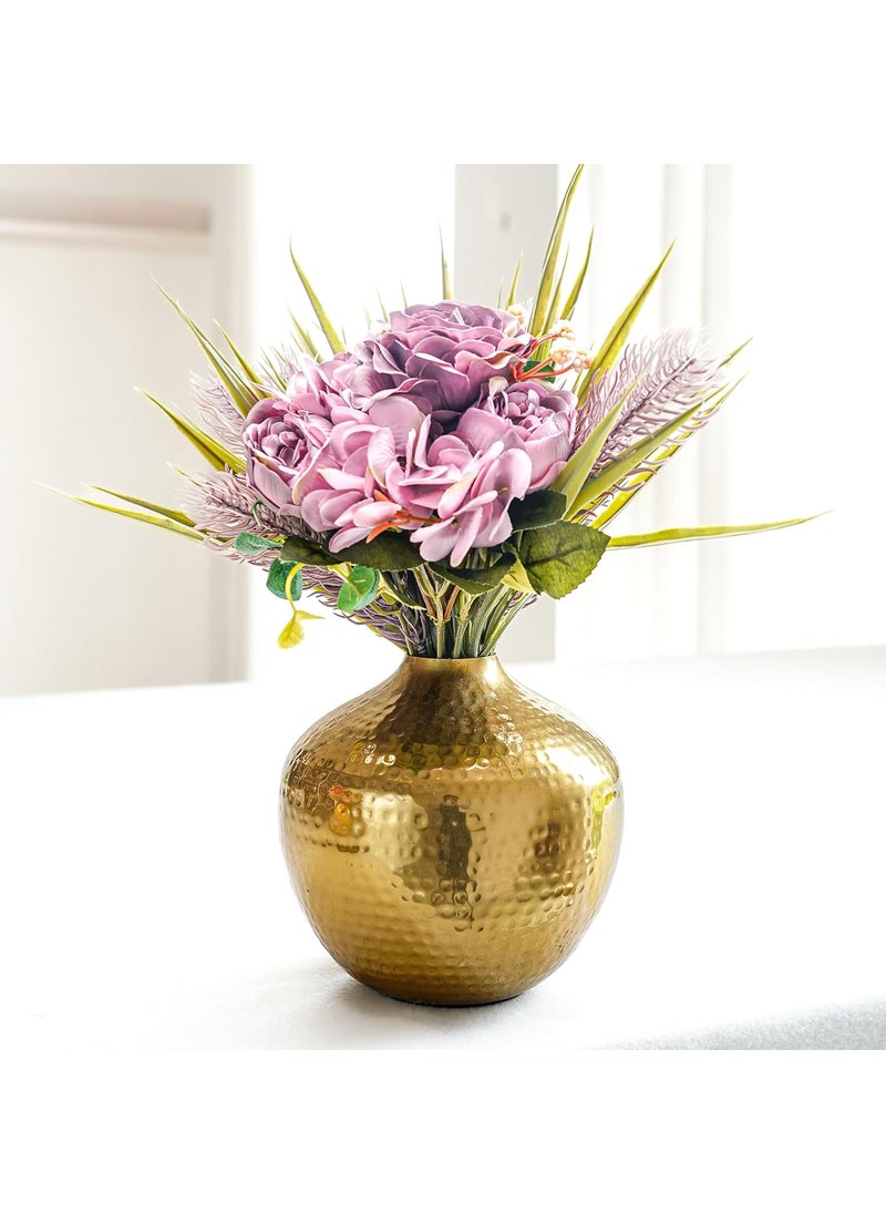 BEHOMA Metal Flower Vase For Home Decor Table Decorative Item For Bedroom Living Room Office Best Gift For Wedding Festivals Birthday Golden Small 1Pc Flower Not Included Round