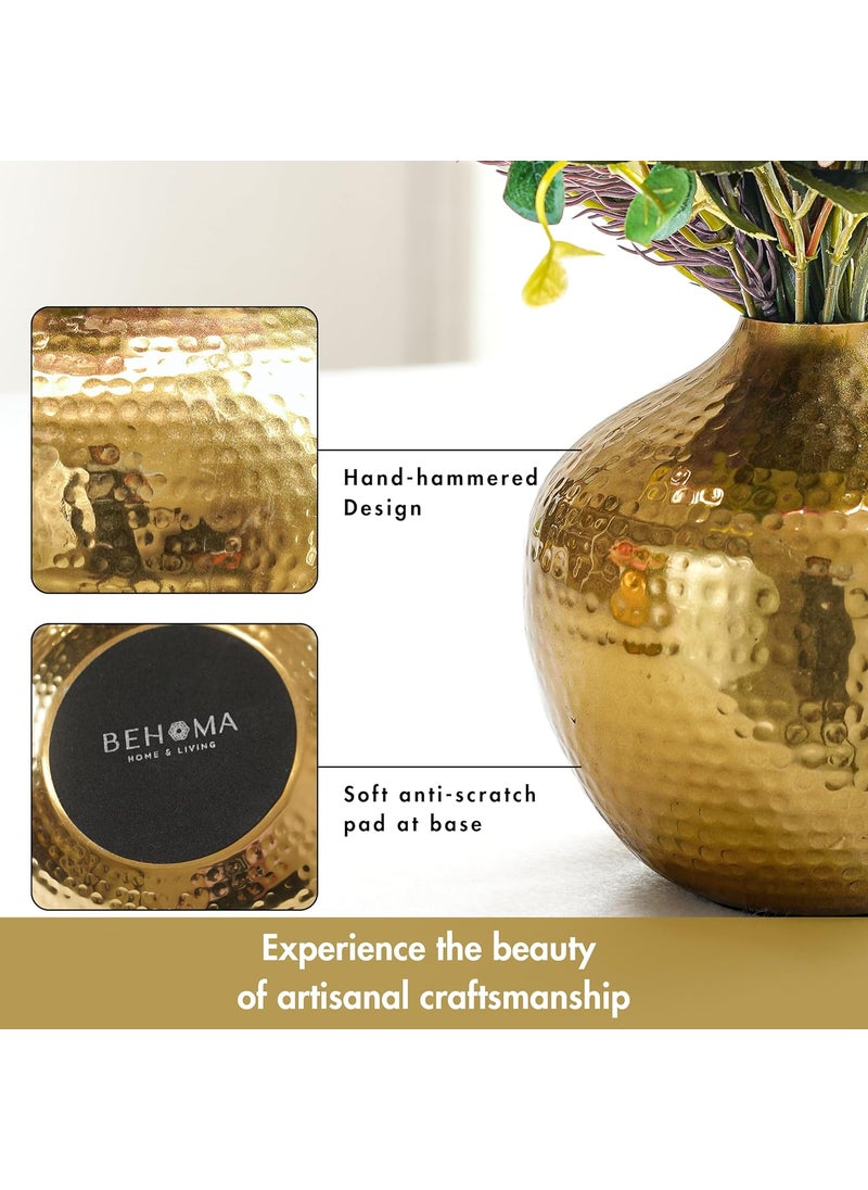 BEHOMA Metal Flower Vase For Home Decor Table Decorative Item For Bedroom Living Room Office Best Gift For Wedding Festivals Birthday Golden Small 1Pc Flower Not Included Round