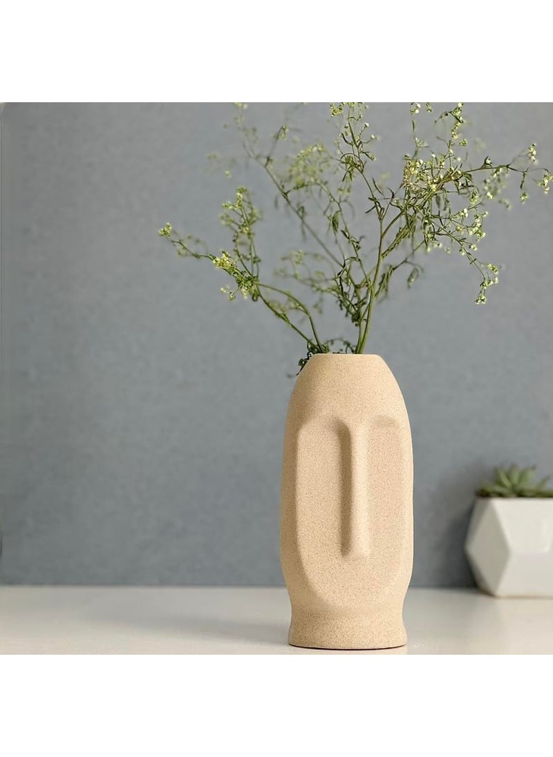 URBAN SENSE Ceramic Abstract Face Vase Ceramic Flower Vase Flower Vase for Home Decor Home Decoration Items for Living Room Rough Finish 10 Inches Sand Dune Rough