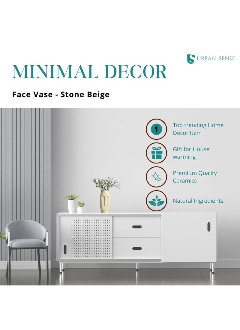 URBAN SENSE Ceramic Abstract Face Vase Ceramic Flower Vase Flower Vase for Home Decor Home Decoration Items for Living Room Rough Finish 10 Inches Sand Dune Rough