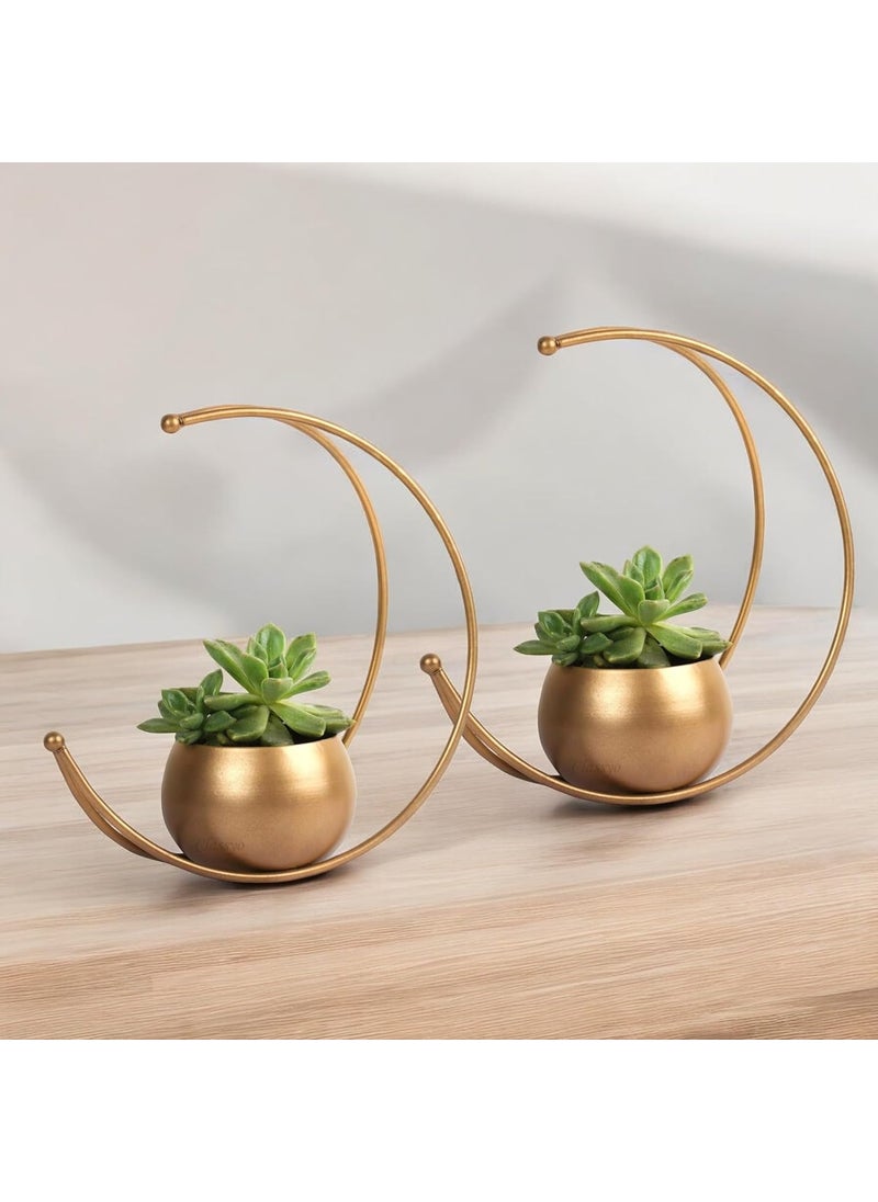 URBAN SENSE Golden Geometric Metal Flower Vase 9 Inch Decorative Vase for Home Decoration Center Table Side Table Living Room Home Office Perfect Diwali Gift Item Golden Pack of 2