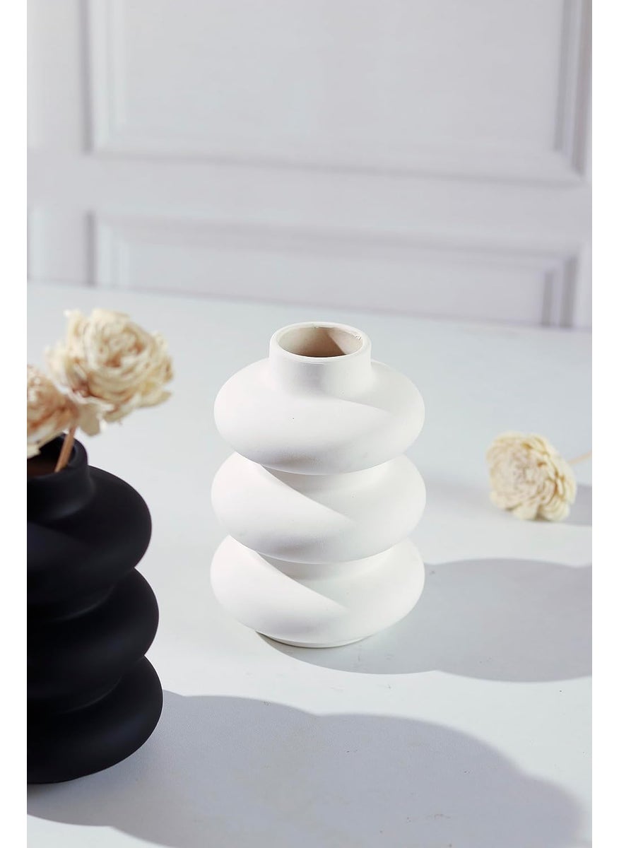 Craftribal White Black Minimalist Spiral Vase Set Flower Vase Combo Pack of 2Office DeskPampass Grass Vase Vases for Home Decor CentrepieceSize6 inches