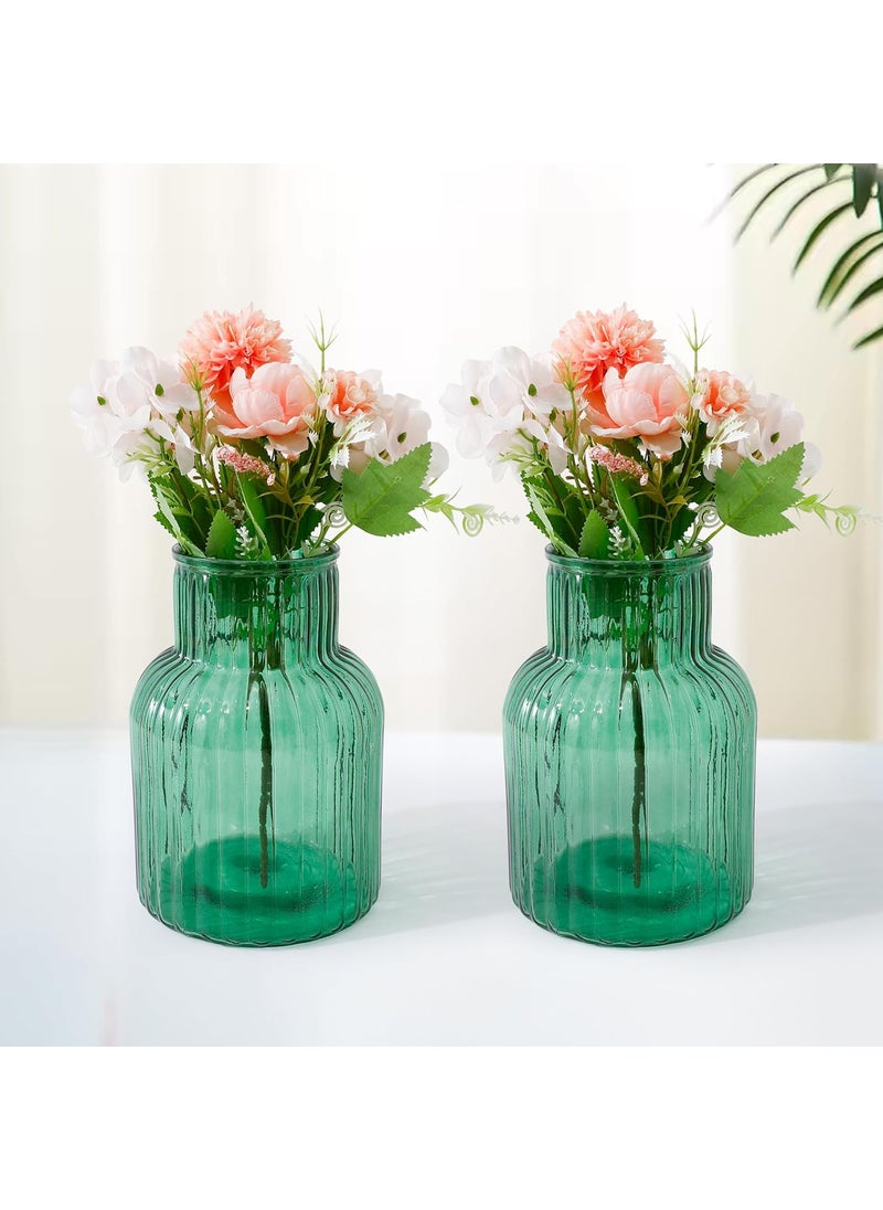 The Better Home Glass Vase for Home Decor 2Pcs 20cm Center Table Decorative Items Flower Vases For Home Decor Dining Table Decorative Items Transparent Flower Vase For Living Room OfficeGreen