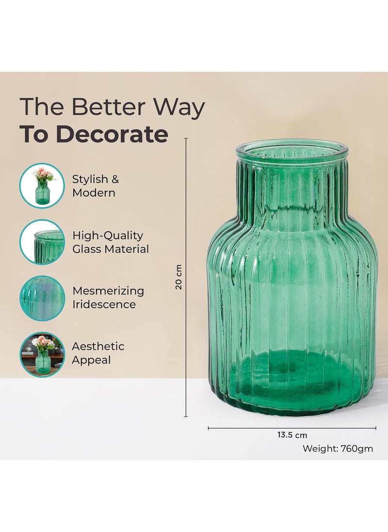 The Better Home Glass Vase for Home Decor 2Pcs 20cm Center Table Decorative Items Flower Vases For Home Decor Dining Table Decorative Items Transparent Flower Vase For Living Room OfficeGreen