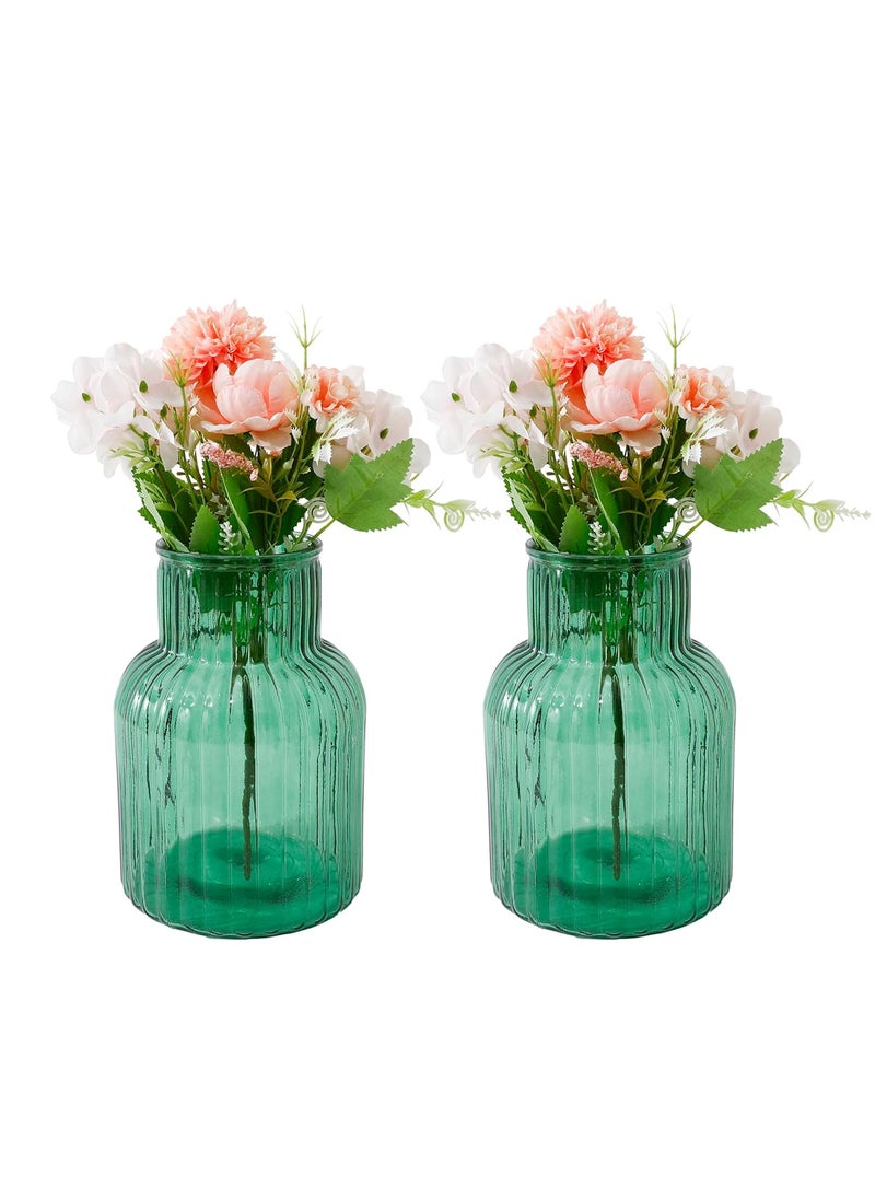 The Better Home Glass Vase for Home Decor 2Pcs 20cm Center Table Decorative Items Flower Vases For Home Decor Dining Table Decorative Items Transparent Flower Vase For Living Room OfficeGreen