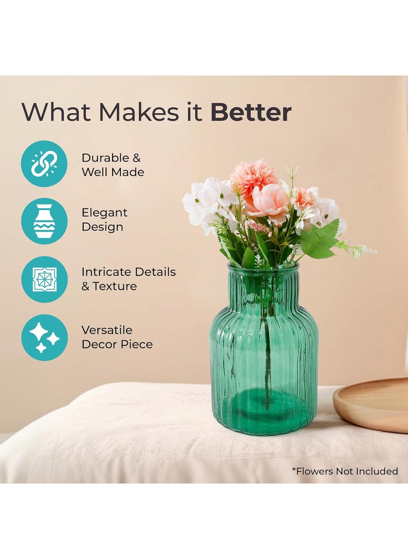 The Better Home Glass Vase for Home Decor 2Pcs 20cm Center Table Decorative Items Flower Vases For Home Decor Dining Table Decorative Items Transparent Flower Vase For Living Room OfficeGreen