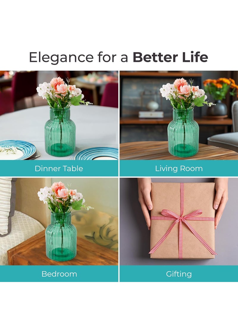 The Better Home Glass Vase for Home Decor 2Pcs 20cm Center Table Decorative Items Flower Vases For Home Decor Dining Table Decorative Items Transparent Flower Vase For Living Room OfficeGreen