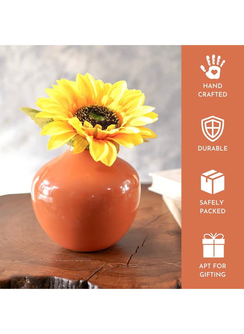 Behoma Metal Flower Vase for Home Decor Table Decorative Item for Bedroom Living Room Office Best Gift for Wedding Festivals Birthday Rust Orange Small 1PC Flower not Included