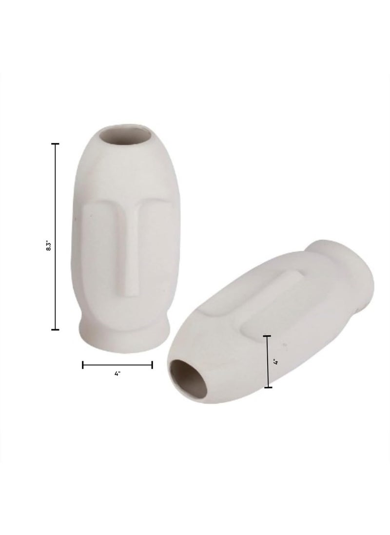 Kraftlik Handicrafts Face Shape Ceramic Vases Planter Flower Pot Face Shape with Unique Quality for Home Dcor Center Table Bedroom Side Corners Decoration White Pack of 2