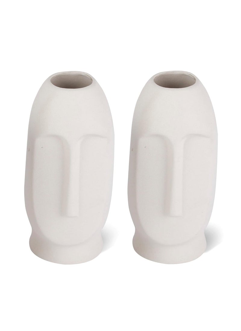 Kraftlik Handicrafts Face Shape Ceramic Vases Planter Flower Pot Face Shape with Unique Quality for Home Dcor Center Table Bedroom Side Corners Decoration White Pack of 2