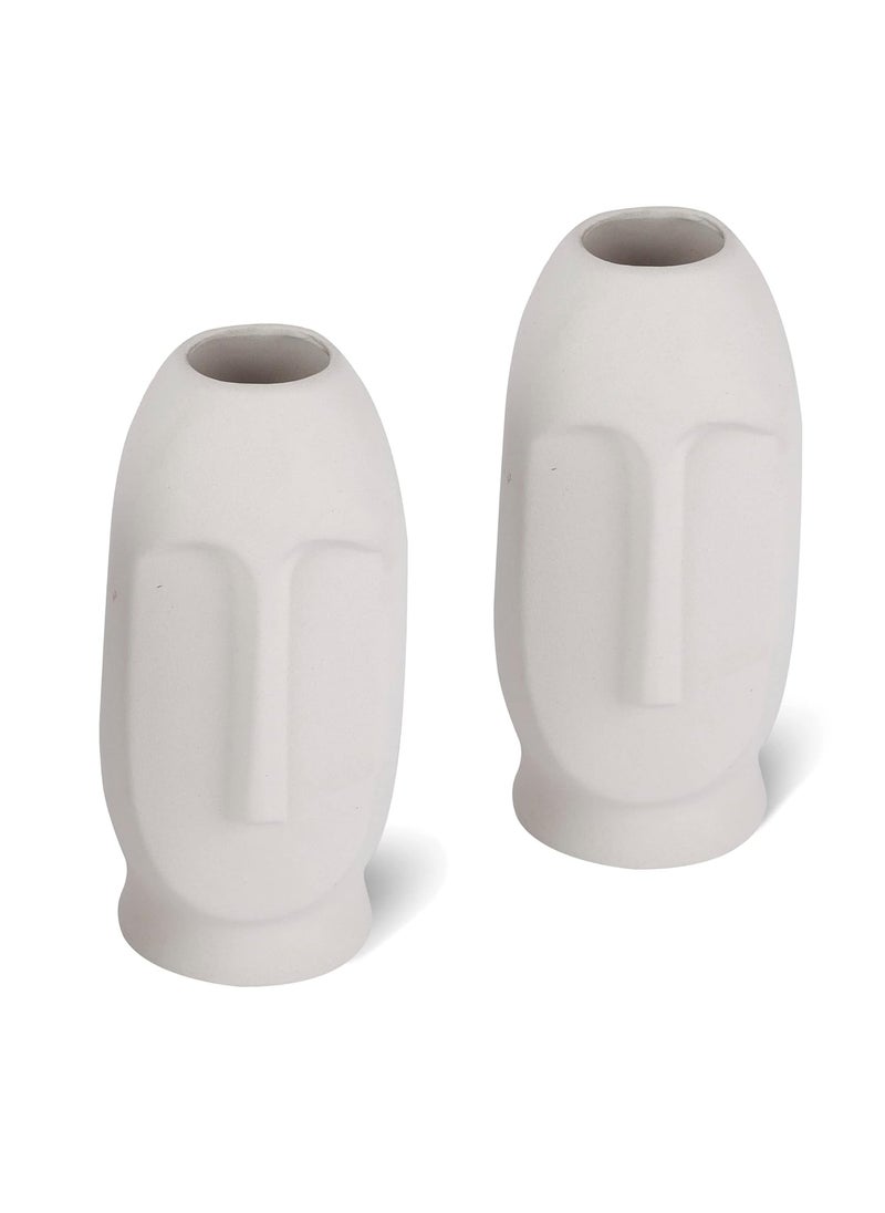 Kraftlik Handicrafts Face Shape Ceramic Vases Planter Flower Pot Face Shape with Unique Quality for Home Dcor Center Table Bedroom Side Corners Decoration White Pack of 2