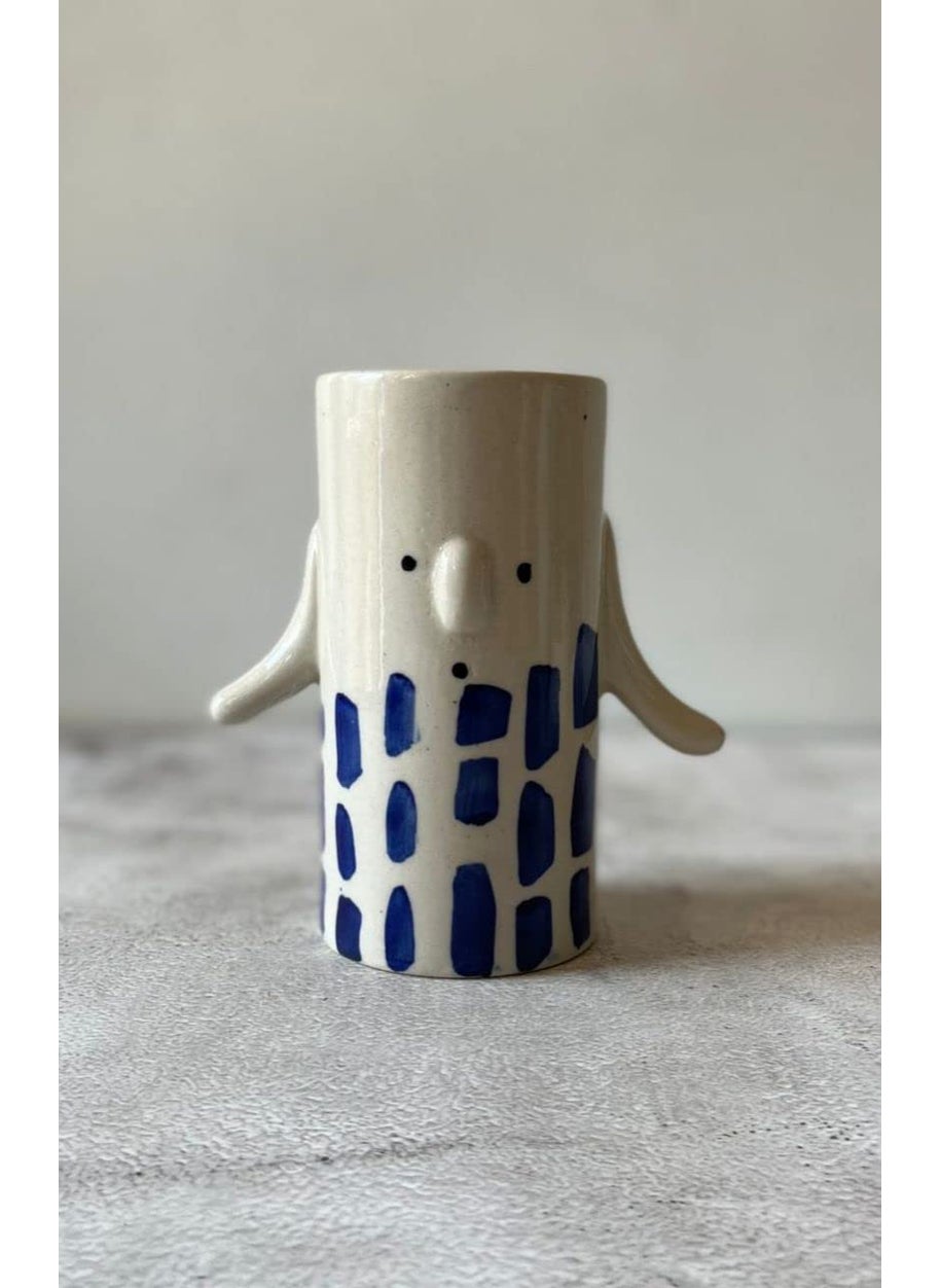 Craftribal Handmade HandPainted Ceramic Mini Funky Vase 6 inches Gloss Finish Blue