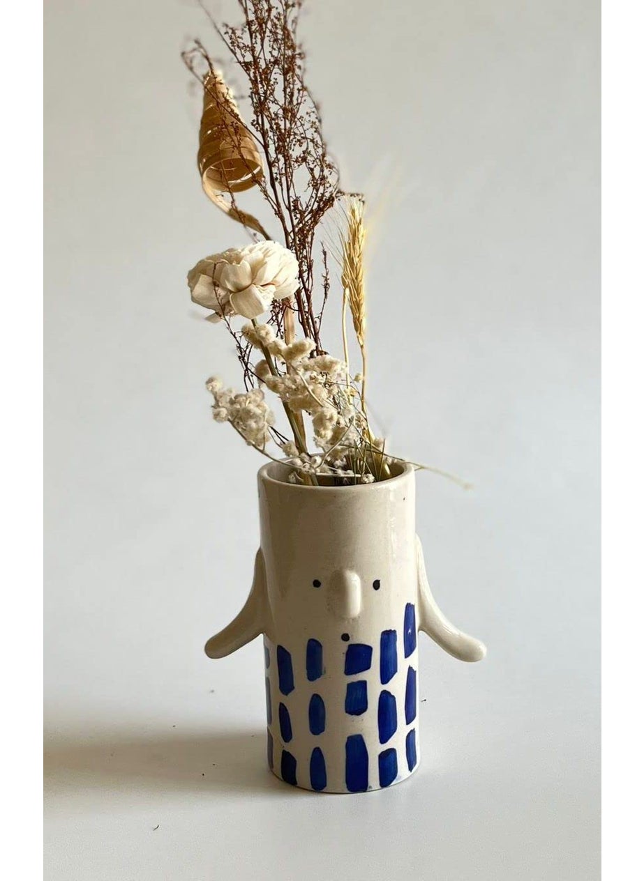 Craftribal Handmade HandPainted Ceramic Mini Funky Vase 6 inches Gloss Finish Blue