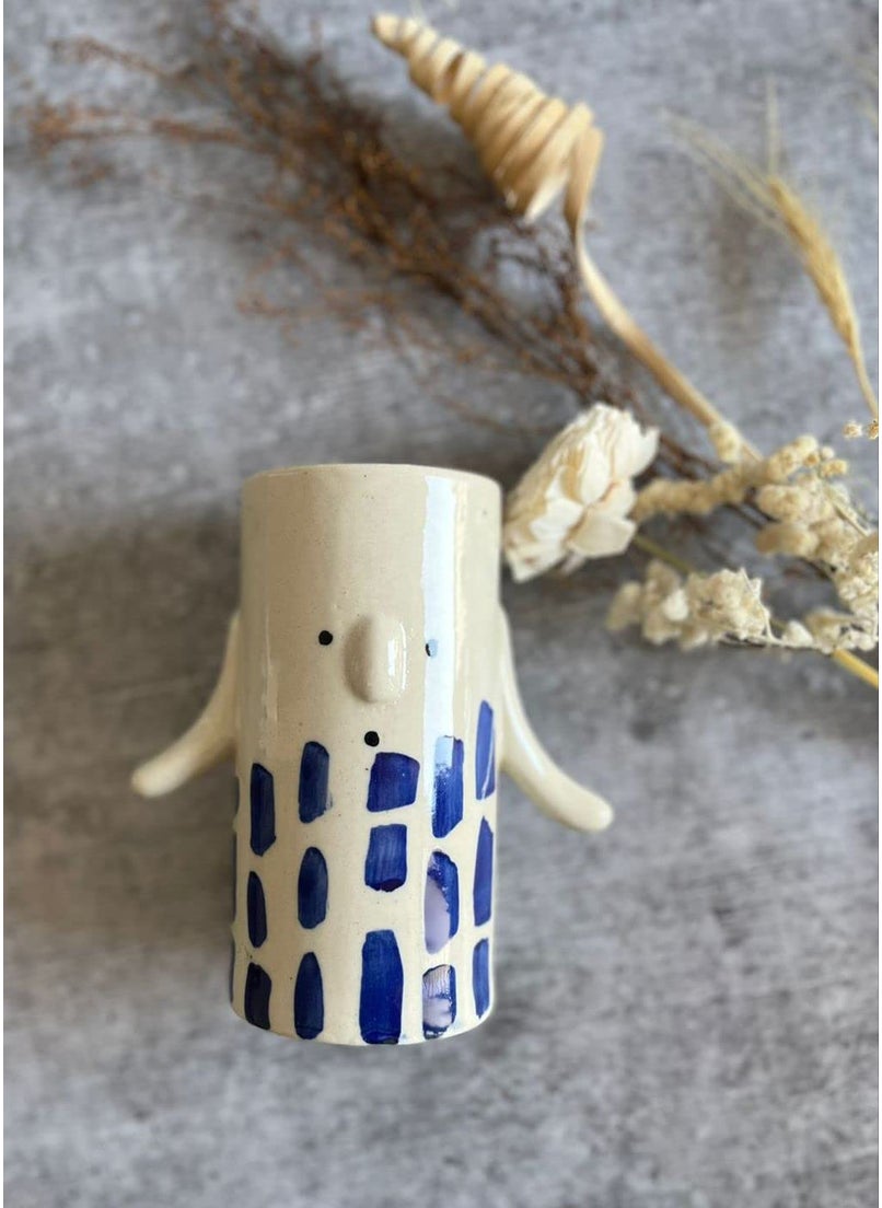 Craftribal Handmade HandPainted Ceramic Mini Funky Vase 6 inches Gloss Finish Blue