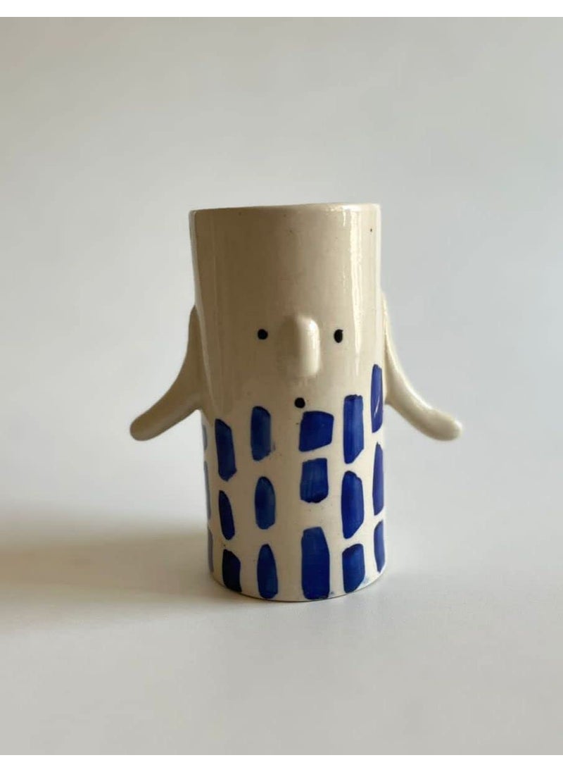 Craftribal Handmade HandPainted Ceramic Mini Funky Vase 6 inches Gloss Finish Blue