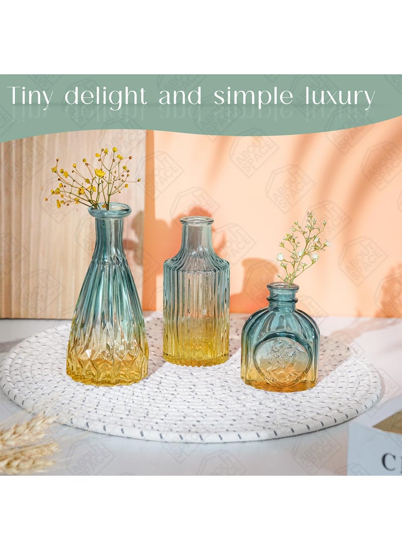 ABOUT SPACE Glass Bud Flower Vase Pack of 5 Glass Centrepiece Mini Flower Vase Antique Collection for Wedding Decoration Sturdy Textured Drop Shaped Table Top Decor for Home Restaurants Gradient