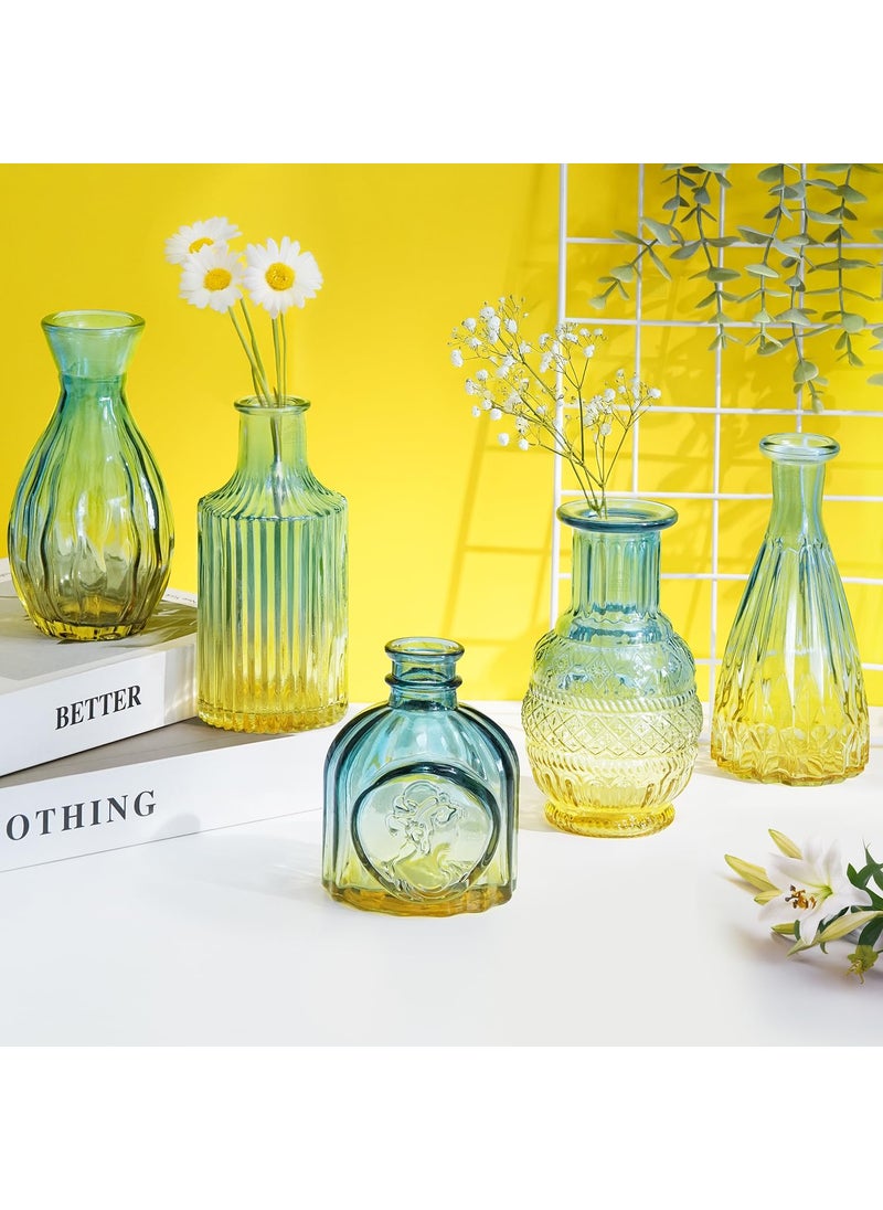 ABOUT SPACE Glass Bud Flower Vase Pack of 5 Glass Centrepiece Mini Flower Vase Antique Collection for Wedding Decoration Sturdy Textured Drop Shaped Table Top Decor for Home Restaurants Gradient