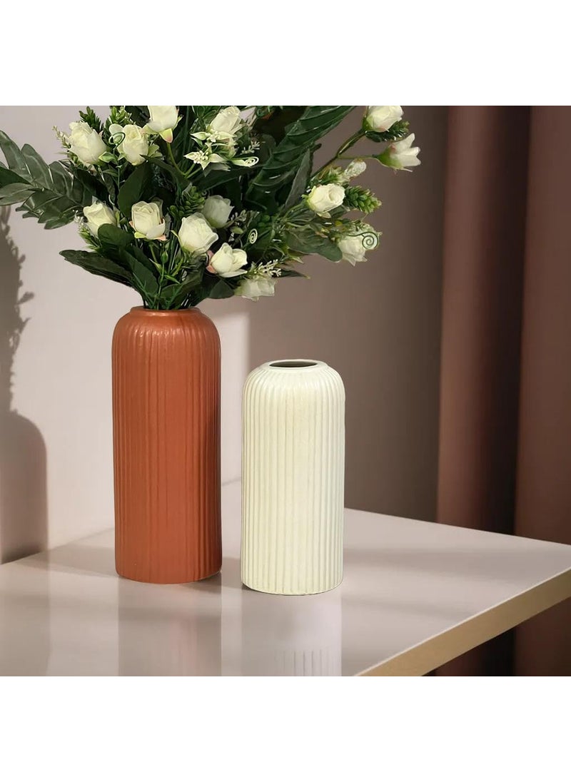 Praahi Lifestyle Premium Ceramic Fluted Vases Set of 6 Flower Vasepot for Living Room Home Decor Large 105 medium 85 small 65 Teracotta White Matte Best for gift