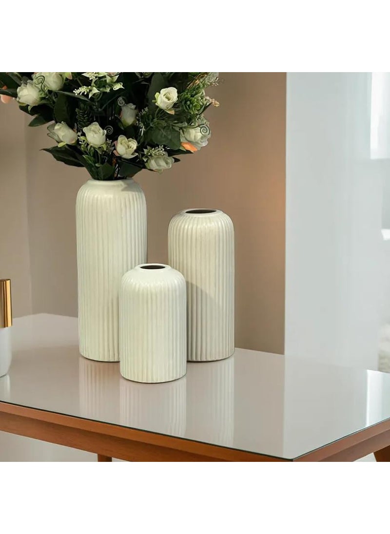 Praahi Lifestyle Premium Ceramic Fluted Vases Set of 6 Flower Vasepot for Living Room Home Decor Large 105 medium 85 small 65 Teracotta White Matte Best for gift