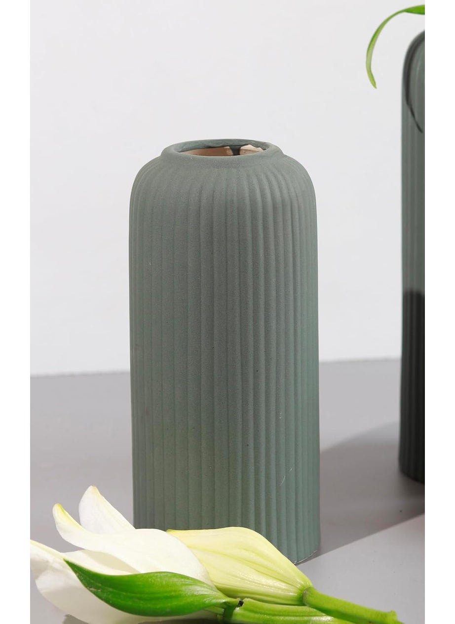 Craftribals Modern Olive Green Ceramic Flower Vase10 Inches for Living Room Flower Pots for Home Decoration Home Decor Line VaseRibbed Vase