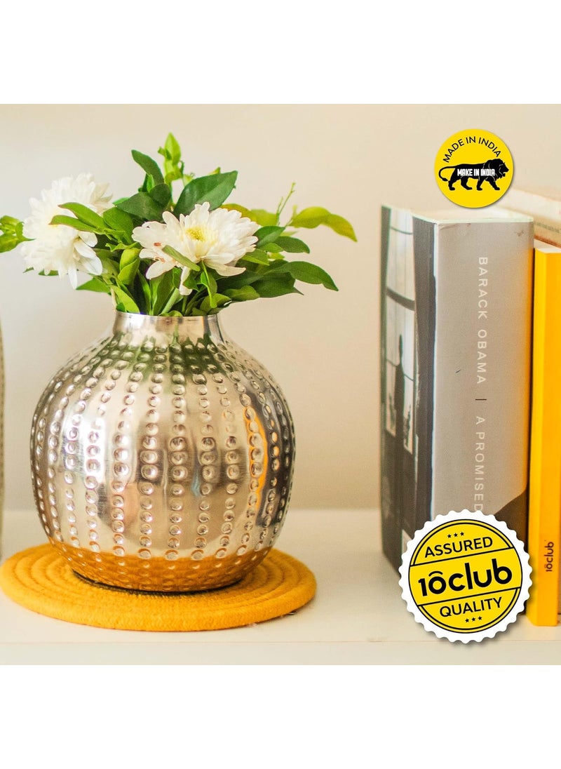 10Club Hammered Silver Metal Vase Round Elegant Flower Vase For Home Decor Unbreakable H 6 350 Grams 1Pc Without Flower Ideal For Gifting Silver