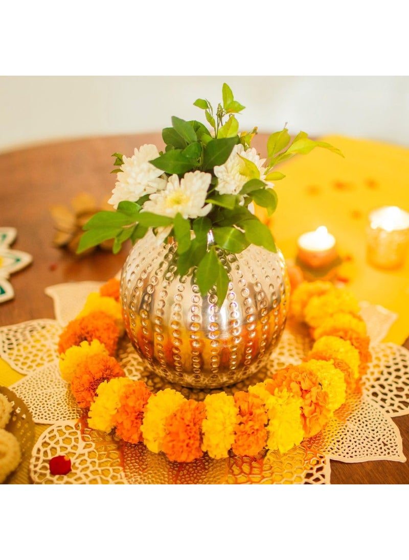 10Club Hammered Silver Metal Vase Round Elegant Flower Vase For Home Decor Unbreakable H 6 350 Grams 1Pc Without Flower Ideal For Gifting Silver