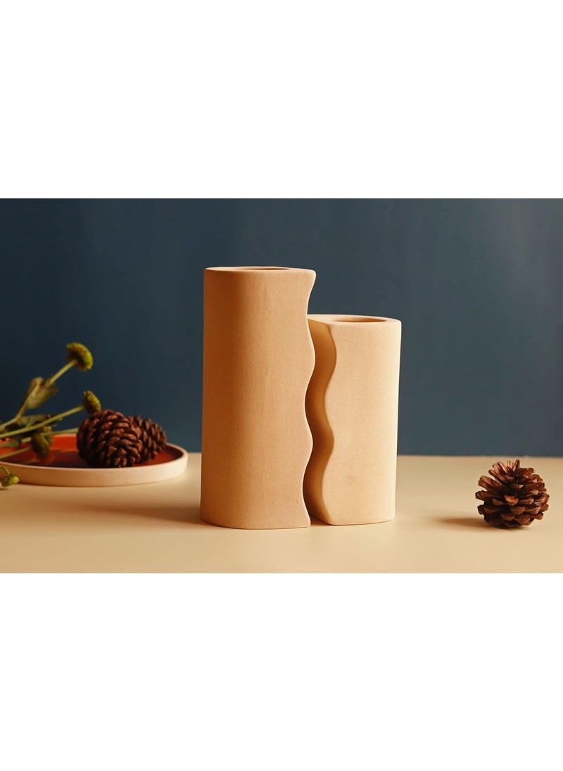 Craftribal Twin Tower Ceramic Vase Ceramic Flower Vase Finish Matte Rough 85 Inches 7 Inches Beige