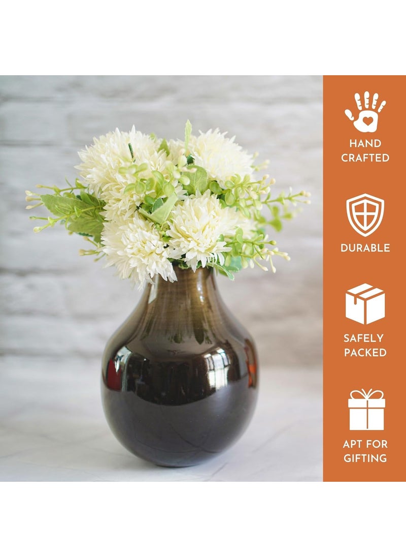 Behoma Metal Flower Vase for Home Decor Living Room Kitchen Office Wedding Round Shape Metal Table Decorative Flower Pot Brass Colour Small Flower not Included