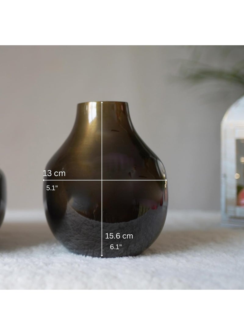 Behoma Metal Flower Vase for Home Decor Living Room Kitchen Office Wedding Round Shape Metal Table Decorative Flower Pot Brass Colour Small Flower not Included