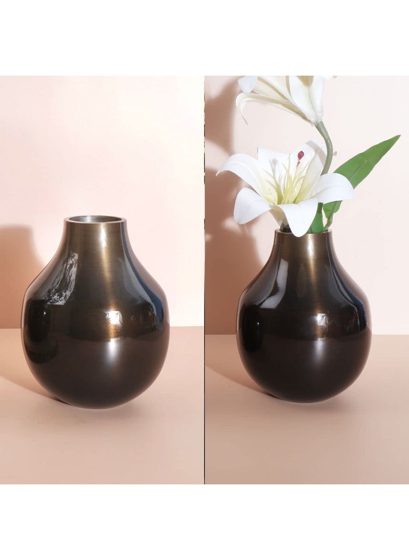 Behoma Metal Flower Vase for Home Decor Living Room Kitchen Office Wedding Round Shape Metal Table Decorative Flower Pot Brass Colour Small Flower not Included
