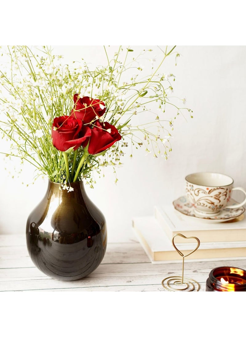 Behoma Metal Flower Vase for Home Decor Living Room Kitchen Office Wedding Round Shape Metal Table Decorative Flower Pot Brass Colour Small Flower not Included