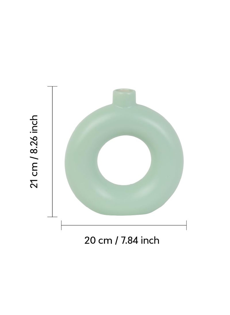 10Club Decorative Large Donut Vase Set of 1 Pista 21 Cm for Flowers Plants Pampas Grass Home Decor Living Room Bedroom Office Center Round Ceramic Vases Table Decoration Item