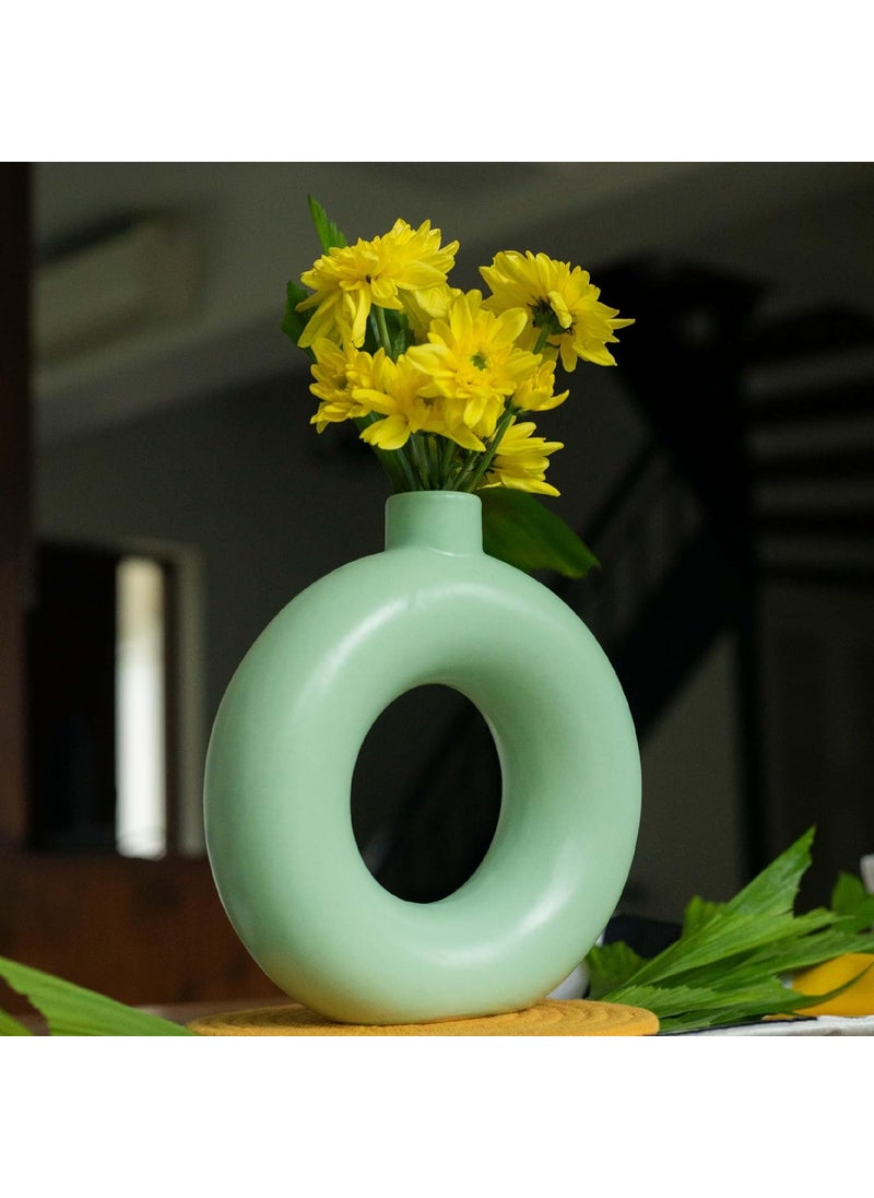 10Club Decorative Large Donut Vase Set of 1 Pista 21 Cm for Flowers Plants Pampas Grass Home Decor Living Room Bedroom Office Center Round Ceramic Vases Table Decoration Item