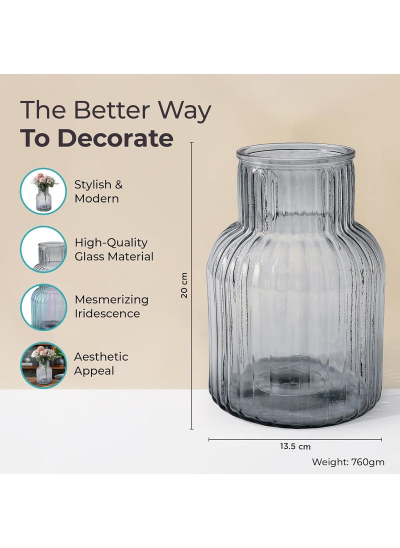 The Better Home Glass Vase for Home Decor 2Pcs 20cm Center Table Decorative Items Flower Vases For Home Decor Dining Table Decorative Items Transparent Flower Vase For Living Room Office Grey