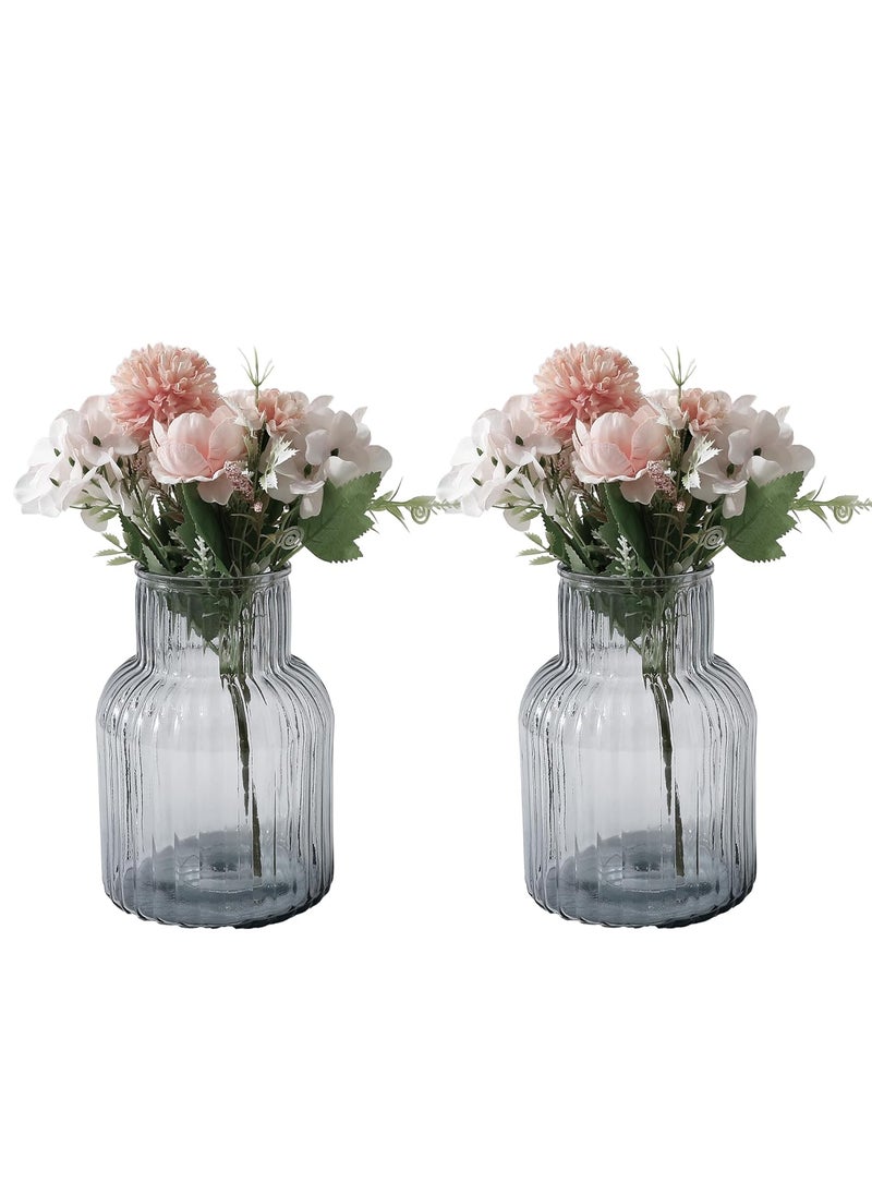 The Better Home Glass Vase for Home Decor 2Pcs 20cm Center Table Decorative Items Flower Vases For Home Decor Dining Table Decorative Items Transparent Flower Vase For Living Room Office Grey