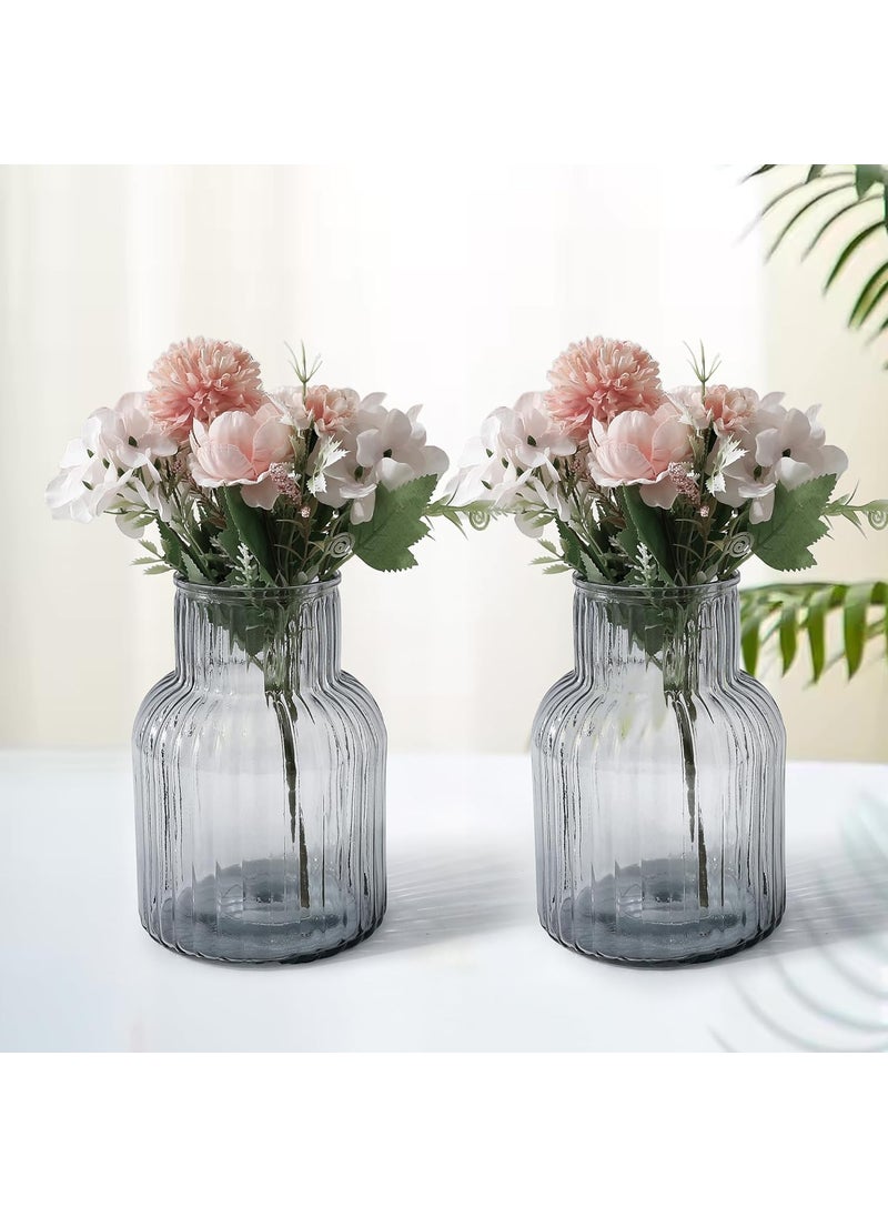 The Better Home Glass Vase for Home Decor 2Pcs 20cm Center Table Decorative Items Flower Vases For Home Decor Dining Table Decorative Items Transparent Flower Vase For Living Room Office Grey