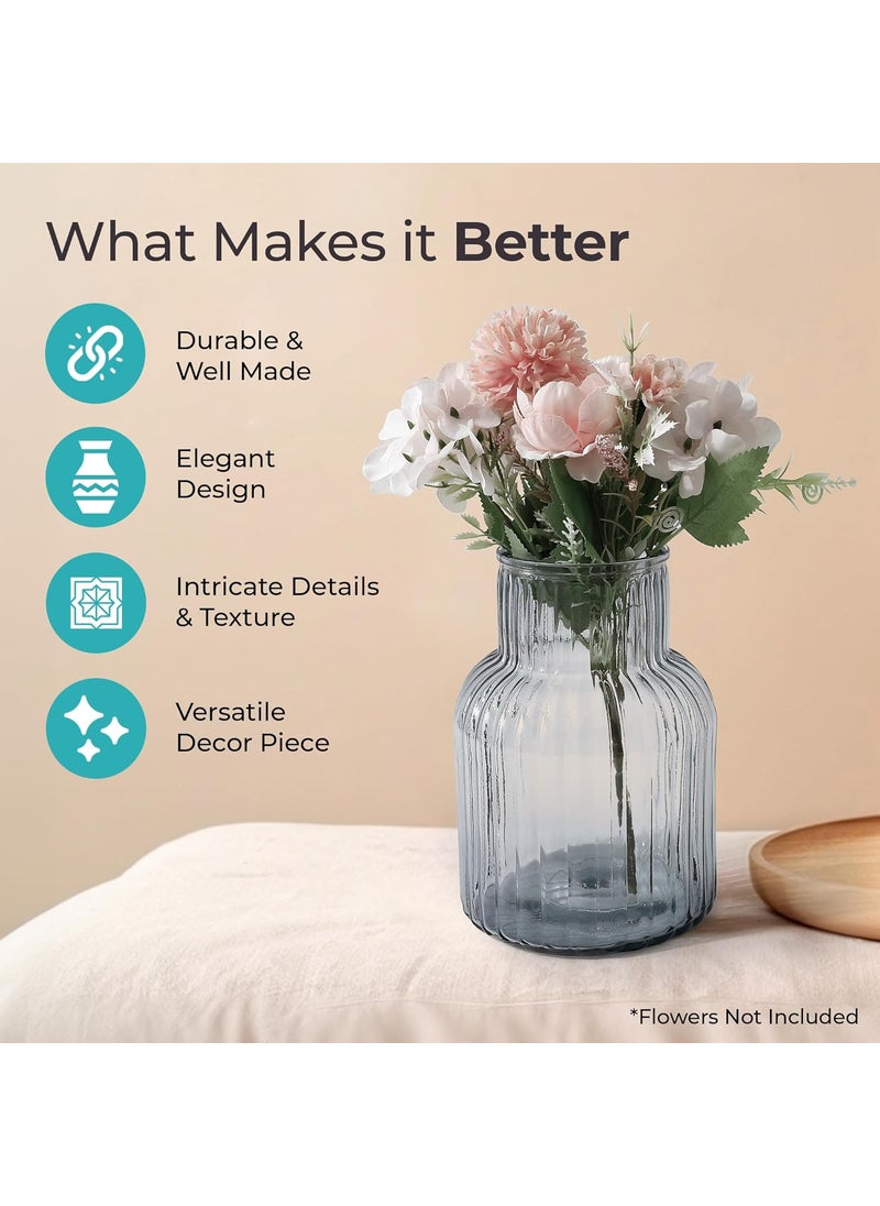 The Better Home Glass Vase for Home Decor 2Pcs 20cm Center Table Decorative Items Flower Vases For Home Decor Dining Table Decorative Items Transparent Flower Vase For Living Room Office Grey