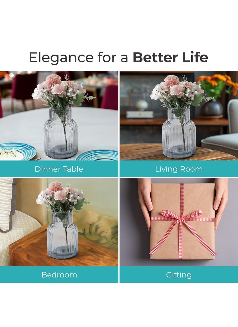 The Better Home Glass Vase for Home Decor 2Pcs 20cm Center Table Decorative Items Flower Vases For Home Decor Dining Table Decorative Items Transparent Flower Vase For Living Room Office Grey