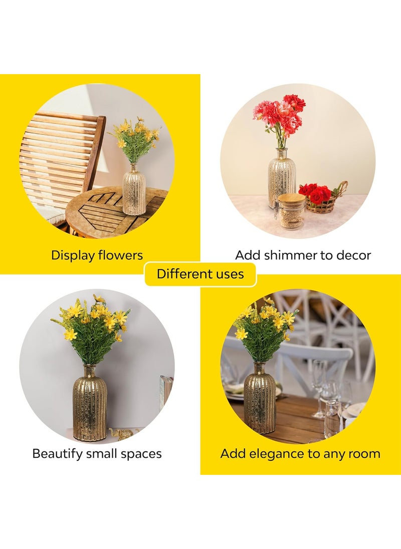 10Club Gold Glass Vase Elegant Flower Vase for Home Decor Durable Glass vase with Metallic Finish H 9 inch 500 gram 1Pc Without Flower Gold Perfect for Gifting